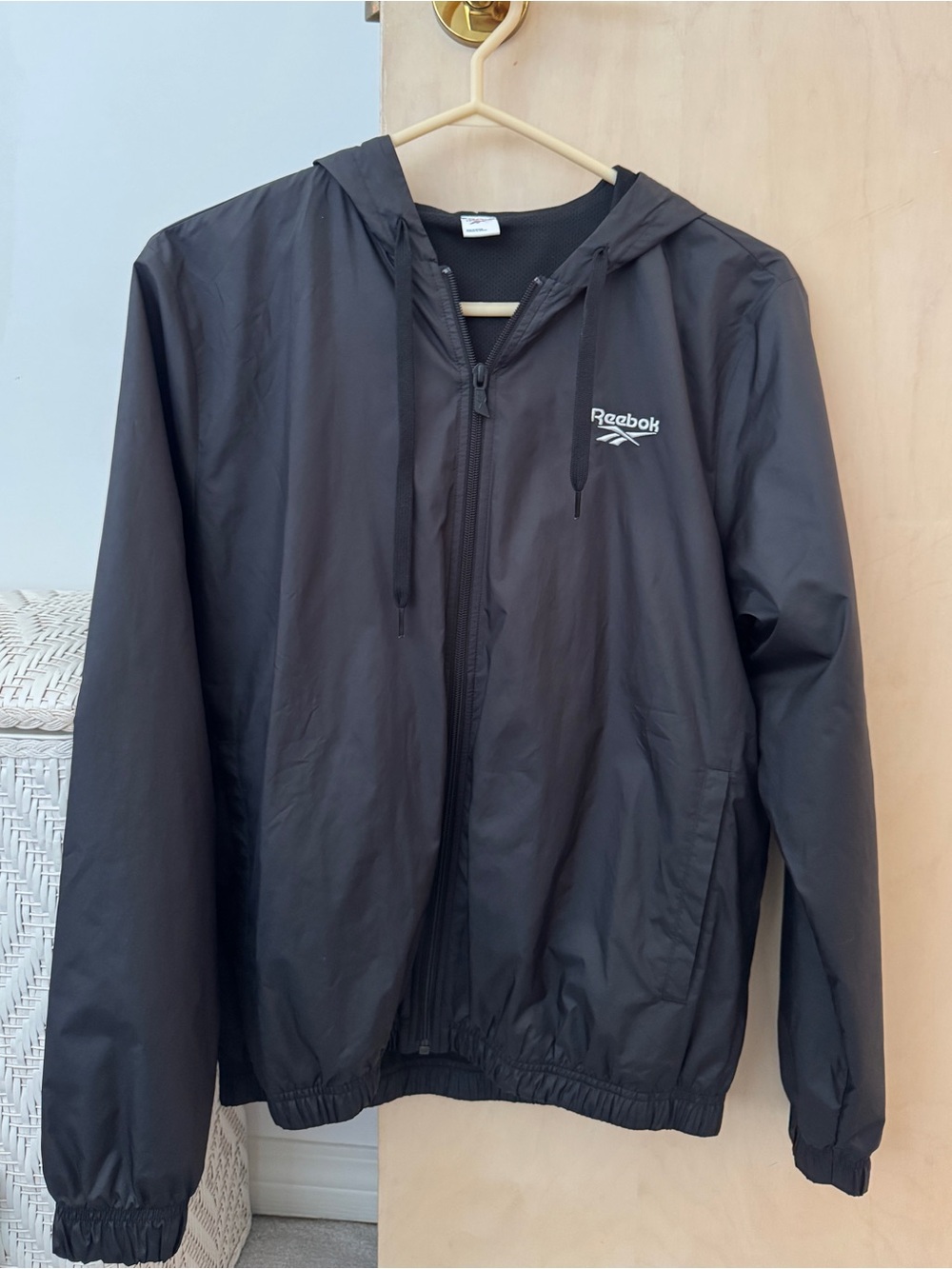 Reebok Black Hooded Lightweight Windbreaker Jacket
